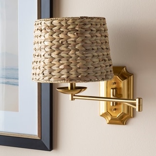Artistic Weavers Aubre Woven Rattan Swing Arm Wall Sconce - 14.5"H x 14"W x 11"D