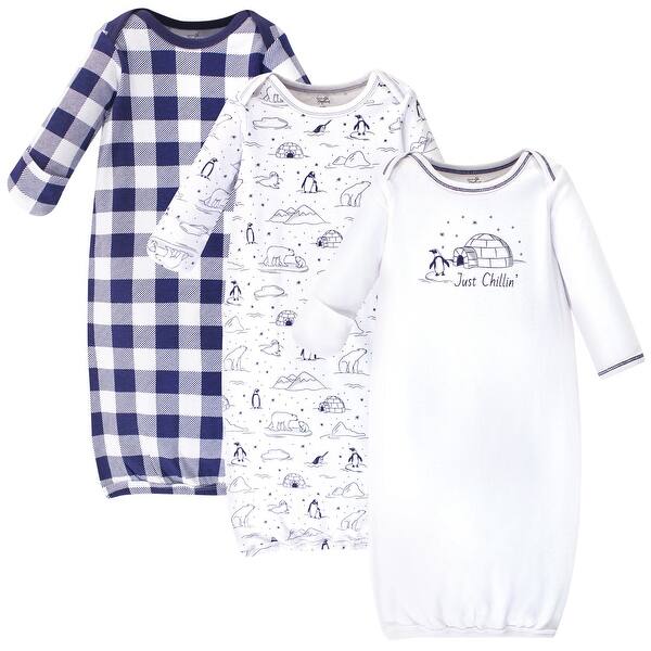 slide 1 of 1, Touched by Nature Baby Organic Cotton Long-Sleeve Gowns 3pk, Arctic 0-6 Months - Arctic