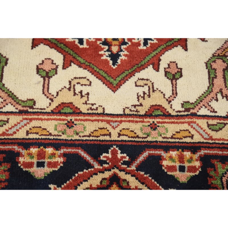 Orange Geometric Heriz Serapi Indian Area Rug Hand-Knotted Wool Carpet - 8'11" x 11'11" - 8'11" x 11'11" - Orange