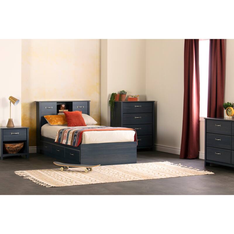 Twin Bed with Drawers - Kids Bedroom Furniture - Storage Bed - Blue Blueberry Finish
