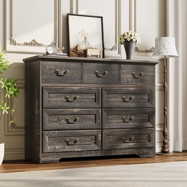 wood and metal dresser 9 Drawer Farmhouse with Handles, 47