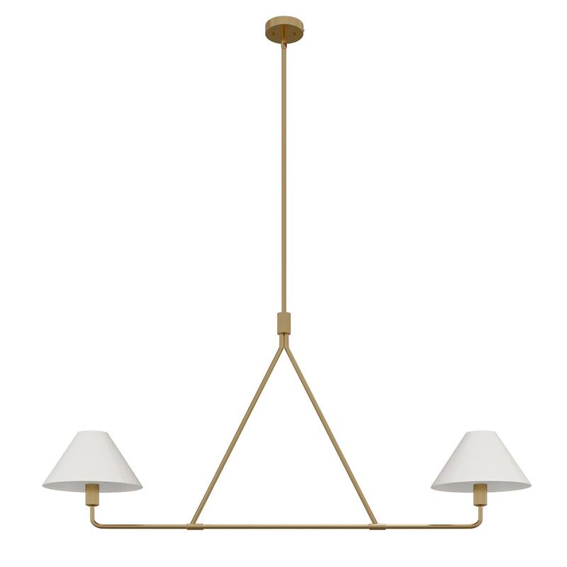 Farmhouse 2-Light Linear Kitchen Island Chandelier with White Fabric Lampshades