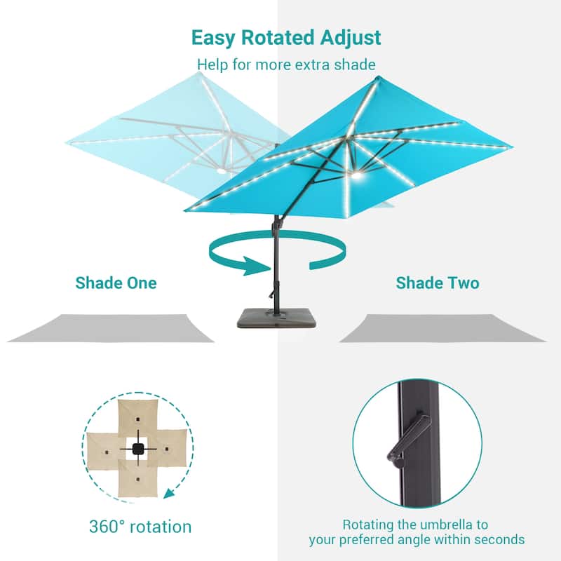 BONOSUKI 11.5x9FT LED Cantilever Patio Umbrella 360 Rotation w/Base