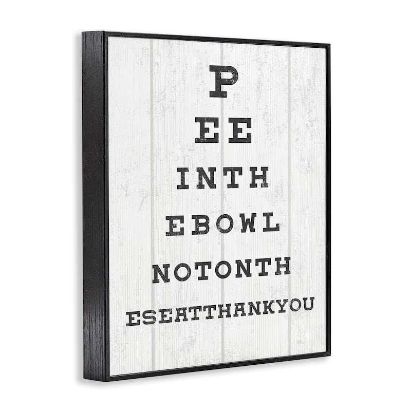 Stupell Bathroom Seeing Eye Chart Pee In the Bowl Phrase Framed Giclee Texturized Art by Daphne Polselli