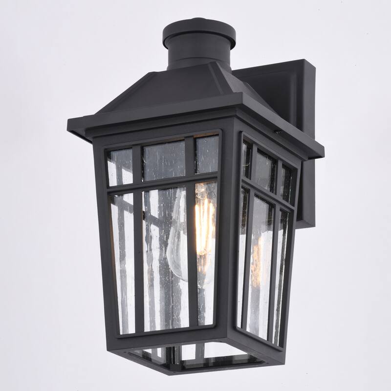 VAXCEL Garfield Park Black Outdoor Wall Sconce Light Fixture, Rust-Resistant Aluminum, Clear Seeded Glass Shade