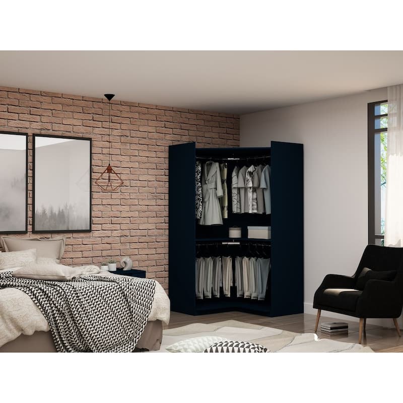 Mulberry Modern Open Corner Closet with 2 Hanging Rods - Tatiana Midnight Blue