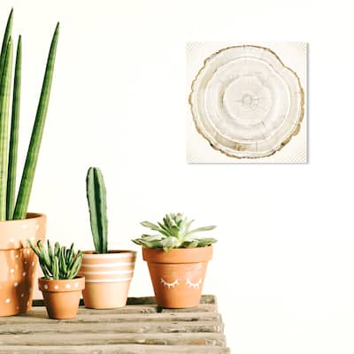 Wynwood Studio Canvas Floral and Botanical Golden Wood Print Round Gold and Metallic Gold Glam Wall Art Canvas Print