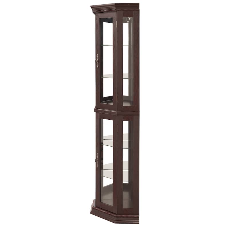 Lighted Corner Curio Cabinet, Floor Standing Glass Display Cabinet, China Cabinet with Tempered Glass Doors & Adjustable Shelve