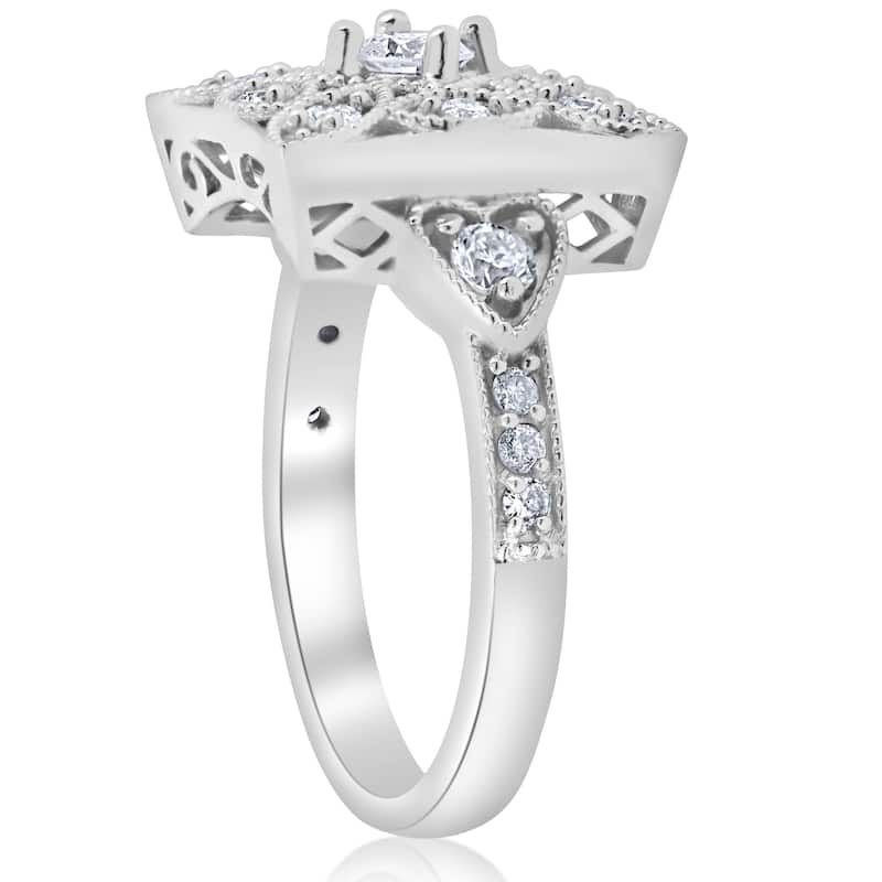 1/2ct Vintage Diamond Ring Square Framed Filigree Band White Gold