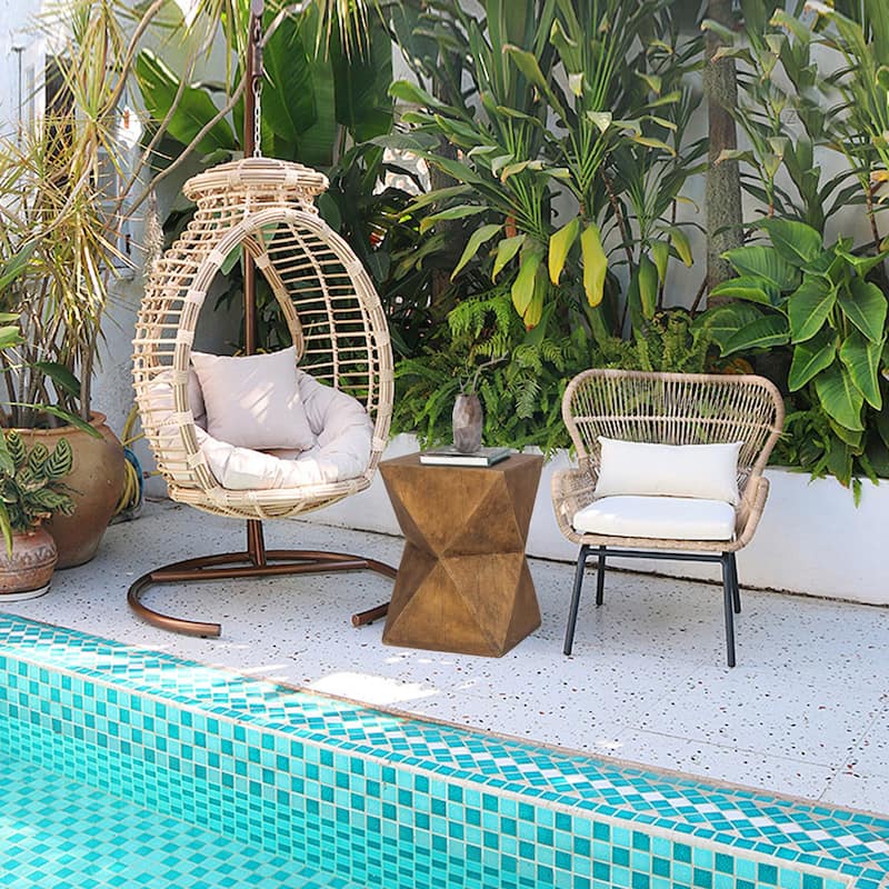Adeco Concrete Accent Table Modern Outdoor Side Table