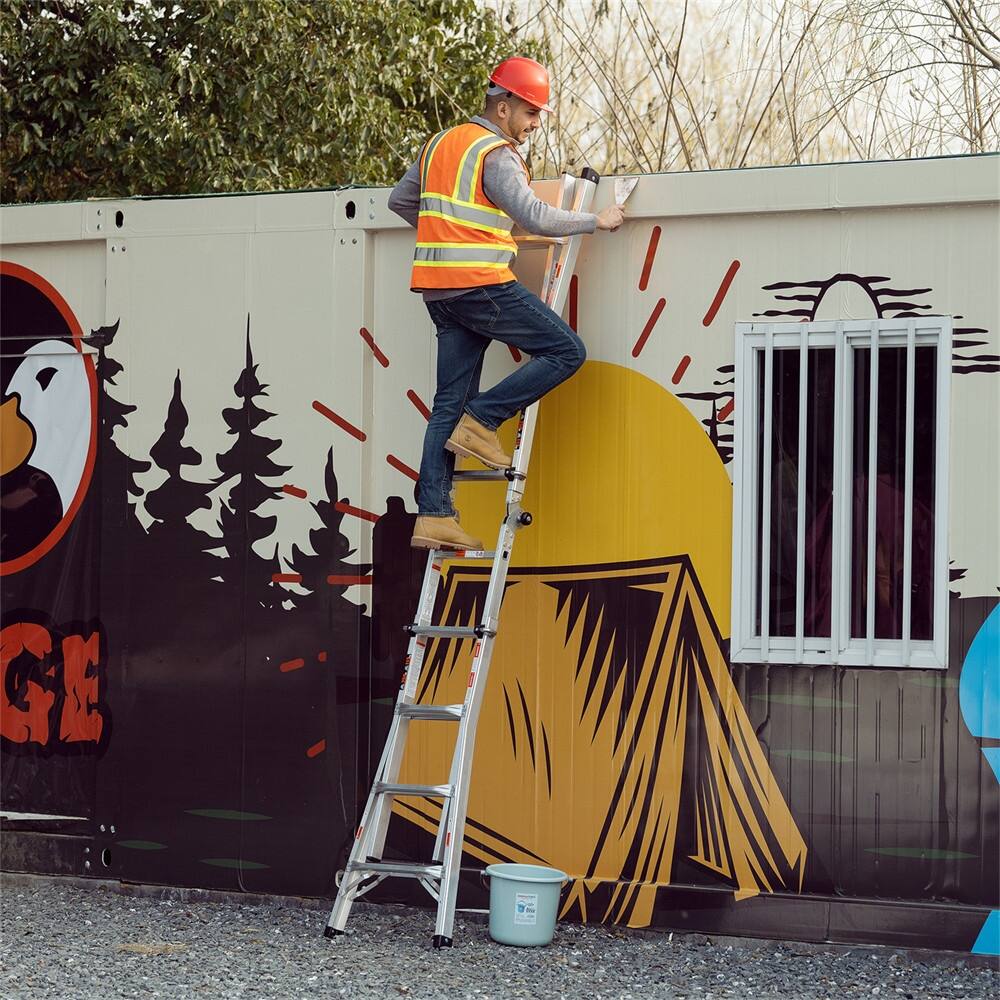 22 FT Multi-Position Foldable A-Frame Aluminum Ladder with Wheels - 22-FT