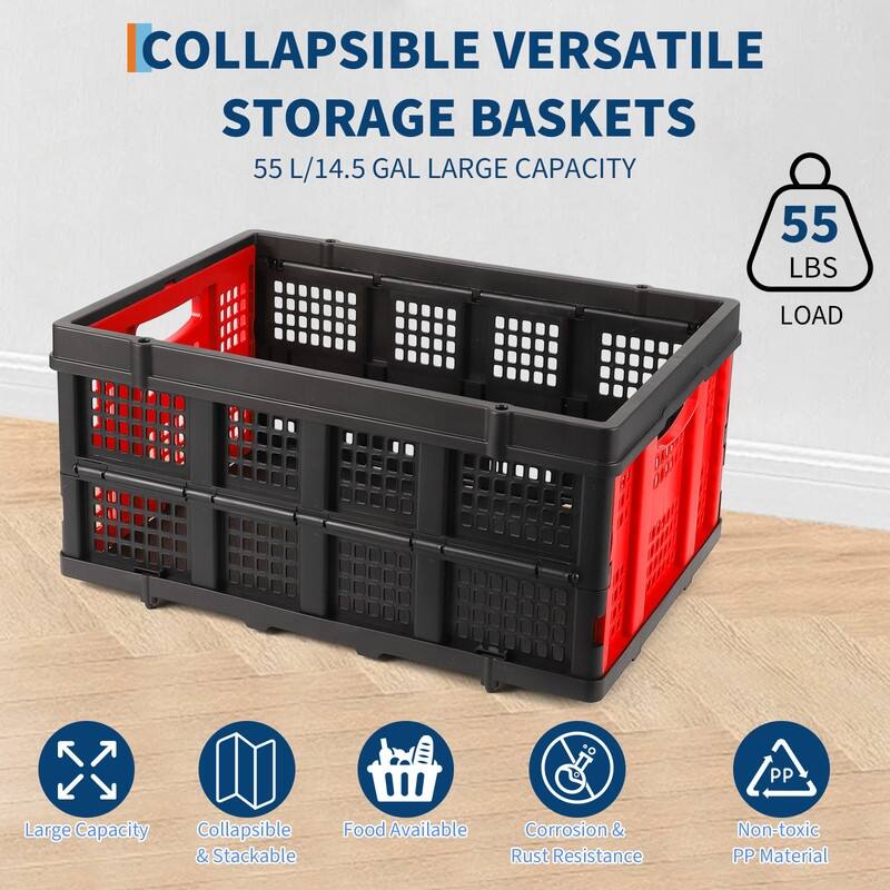 Foldable Storage Basket, Stackable Crate with Handle