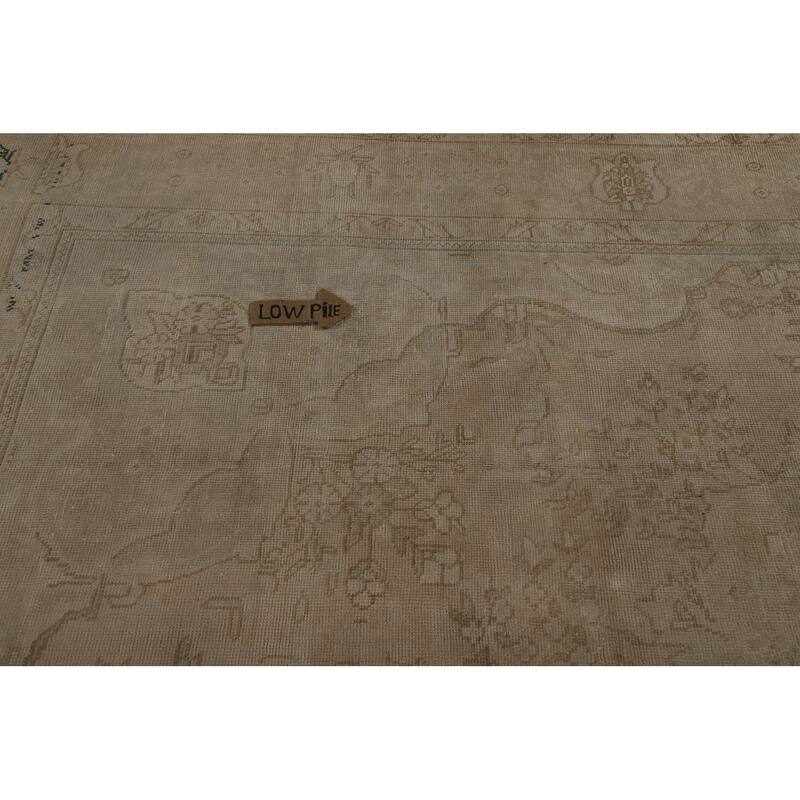 Tabriz Persian Vintage Area Medallion Beige Wool Carpet - 8'4" x 11'1"