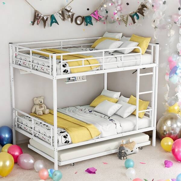 slide 2 of 17, Multifunctional Full over Full Metal Bunk Bed With Trundle,Save Space or Split Into 2 Beds White