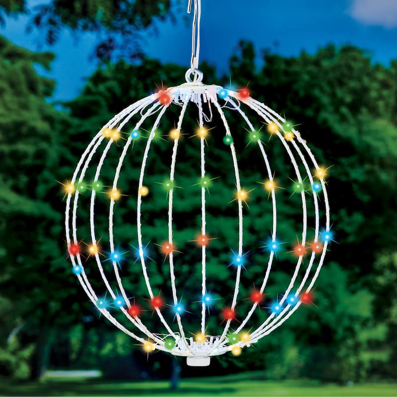 Solar Powered Hanging Multicolor Lights Globe - NO SIZE - White - NO SIZE - Metal