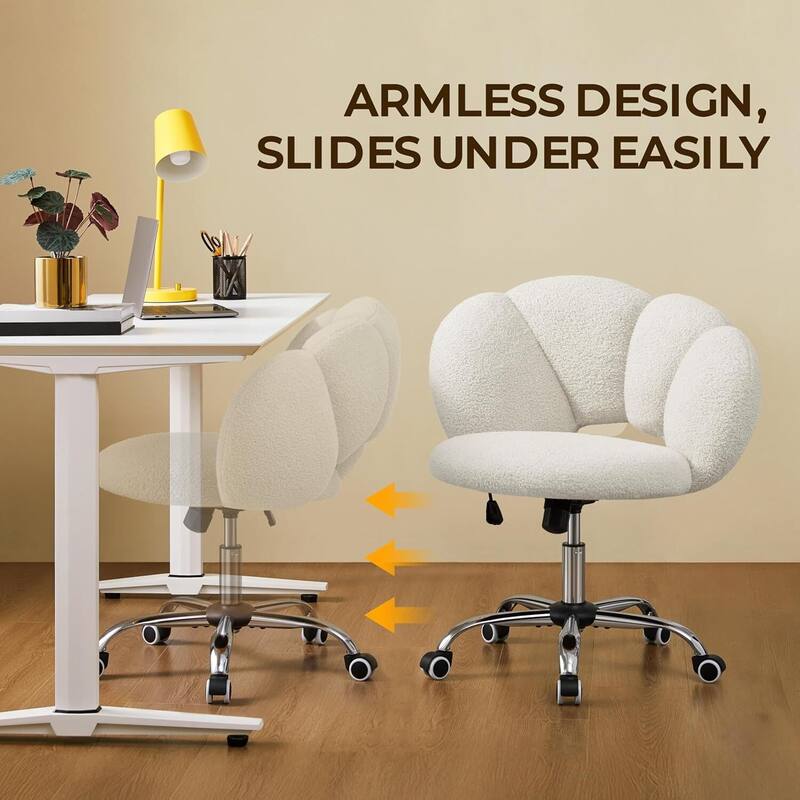 Boucle Upholstered Vanity Chair With Wheel
