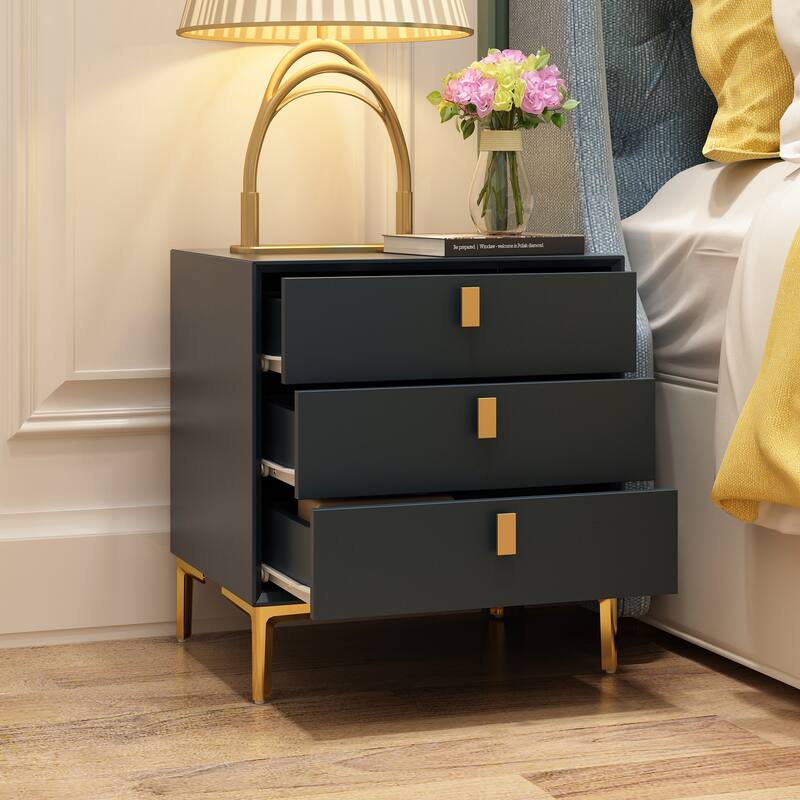 Kerrogee Black/White Bevelled Three-Drawer Bedside Table