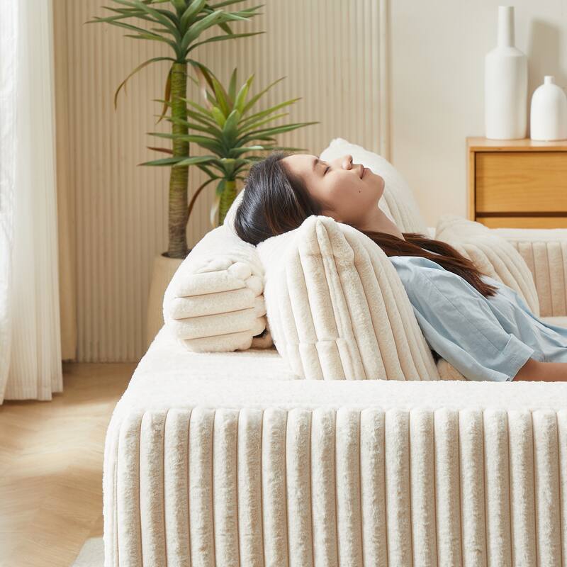 Oversized Modular Sectional Lounge Chaise, Corduroy Upholstered Boneless Sleeper Sofa, Reclining Loveseat Chair with 4 Pillows