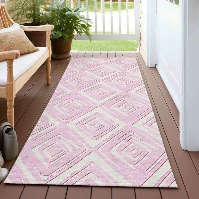 Machine Washable Indoor/ Outdoor Chantille Contemporary Diamonds Rug - Pink - 2'3" x 7'6"