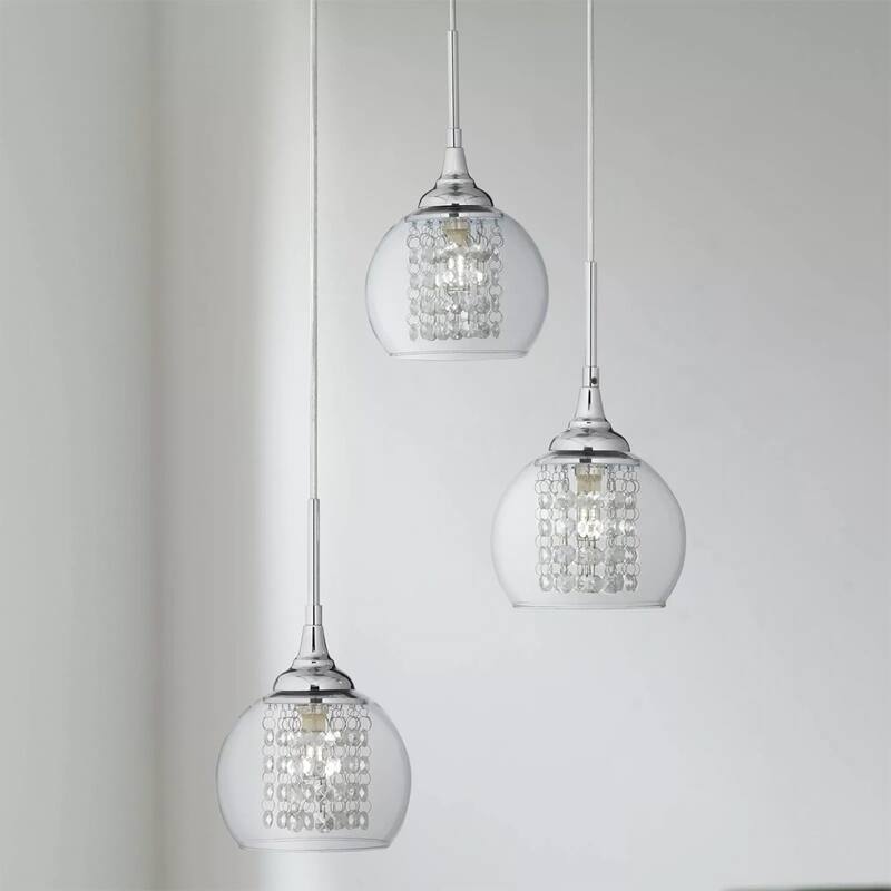 Chrome Multi Light Pendant Chandelier 12" Modern Clear Glass 3-Light - 14" x 96"