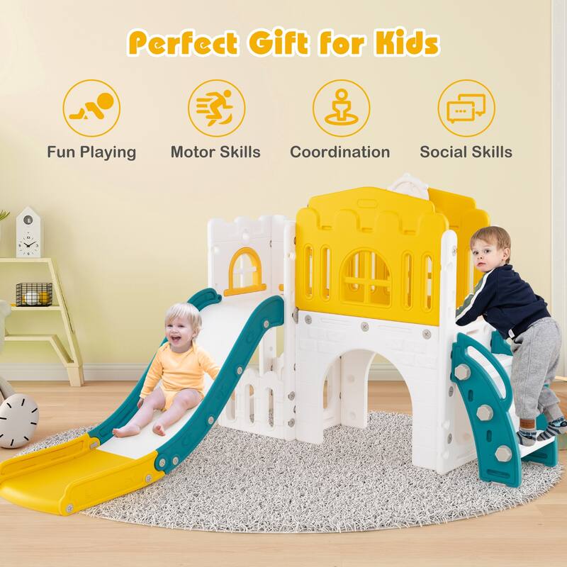 Gymax 9 in 1 Toddler Slide L Shaped Kids Slide & Climber Playset w/