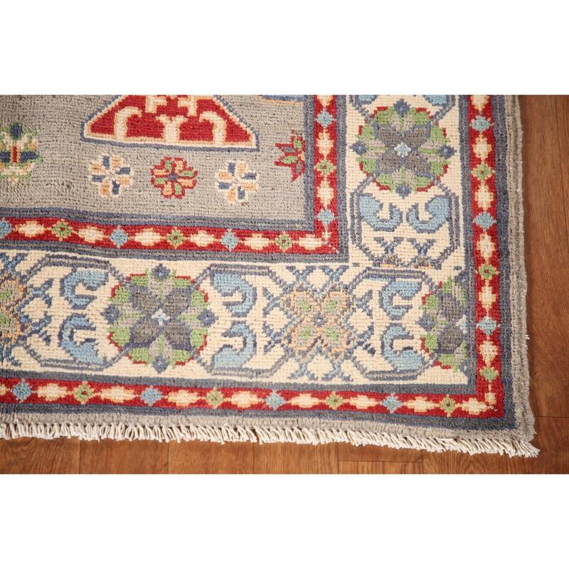 Traditional Grey Kazak Rug Handmade Wool Carpet - 3'5"x 5'0"