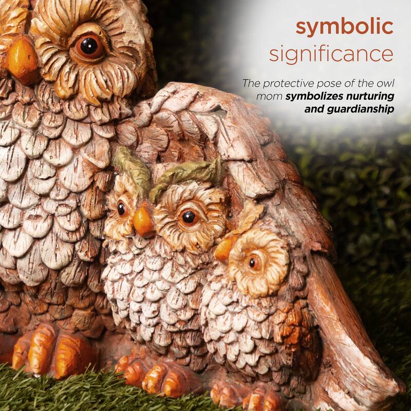11" Owl Mom Wing Protecting Two Baby Owlettes Statuary
