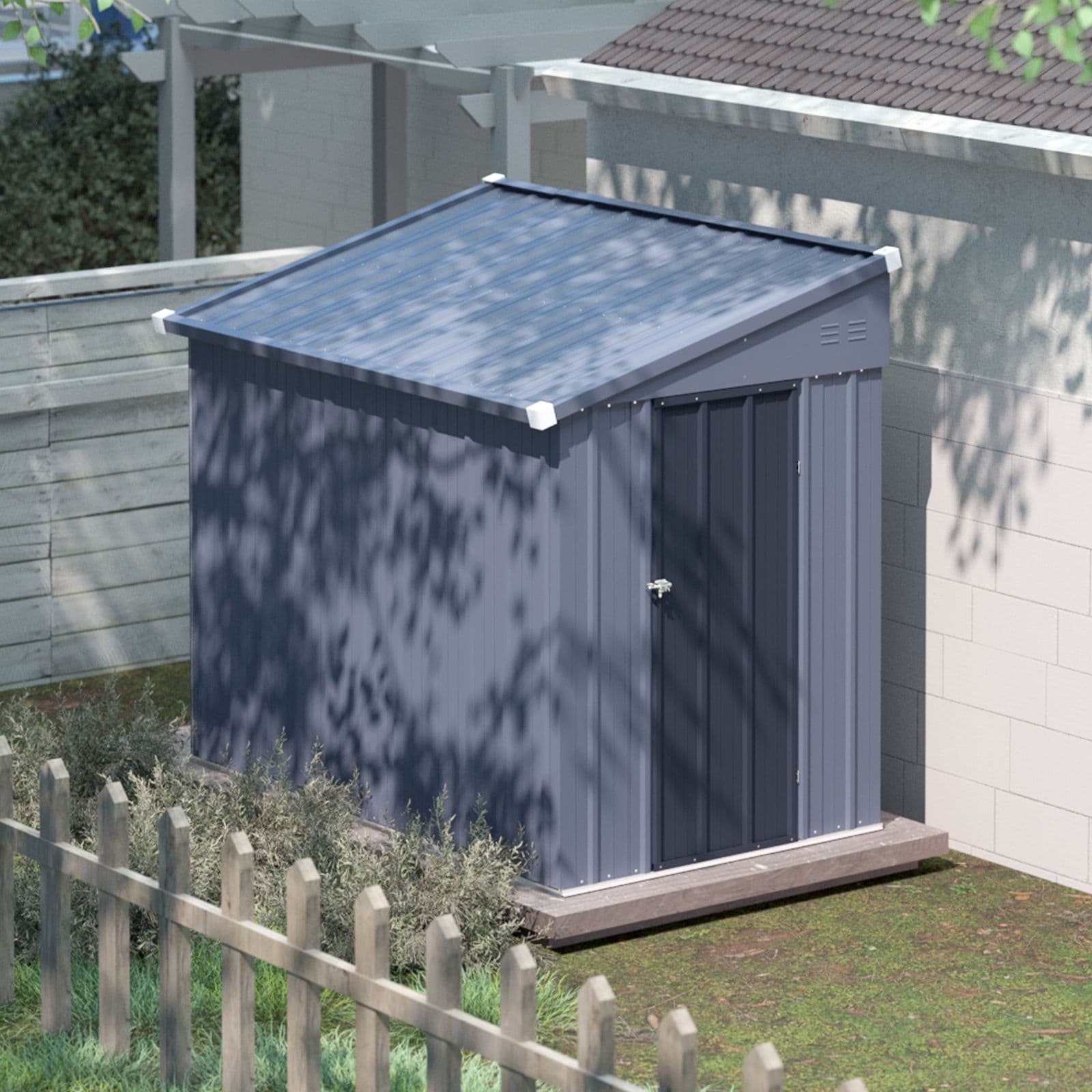VEIKOUS Lean-to Metal Storage Shed, Space-Saving Galvanized Steel Shed with Sloped Roof