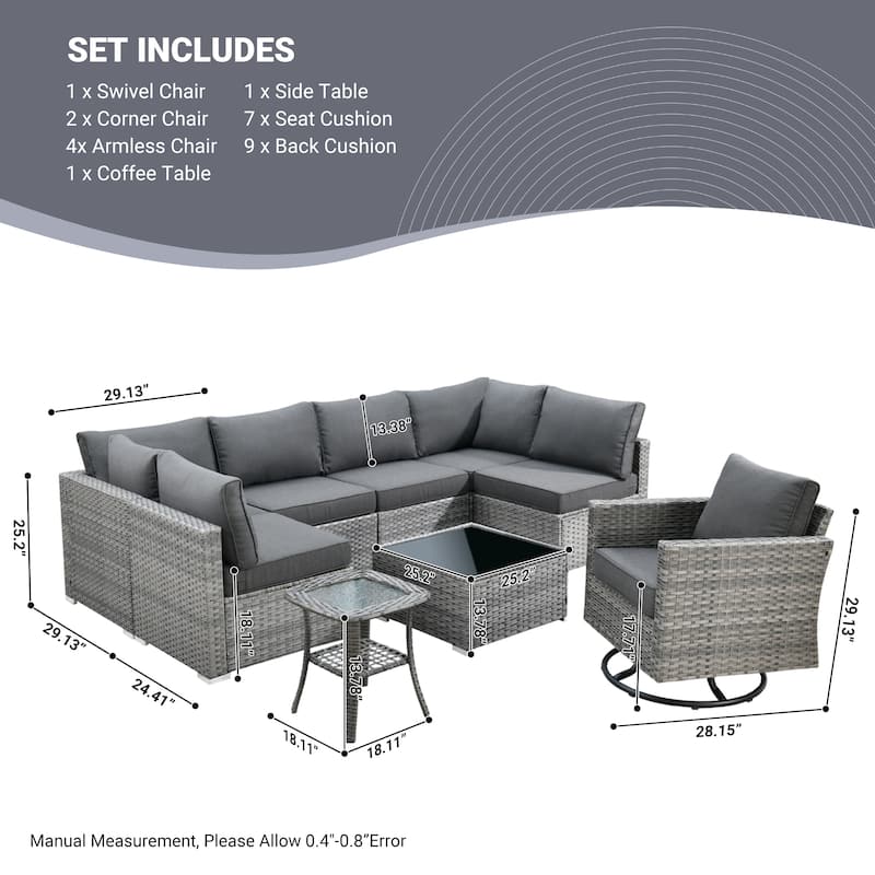 XIZZI 9-piece Outdoor Patio Furniture Sectional Sofa Set