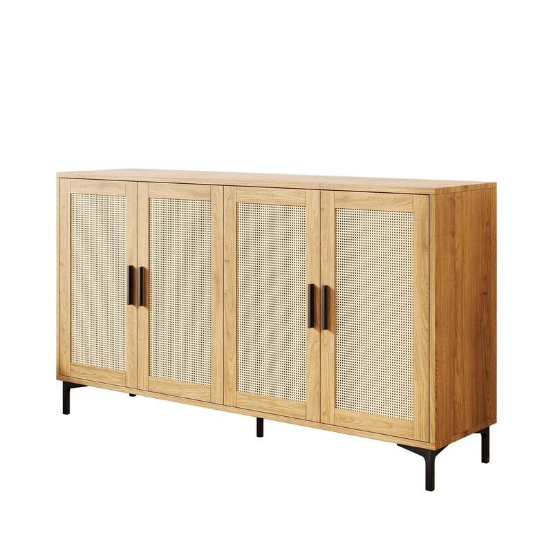 JASIWAY Buffet Table Kitchen Sideboard with Rattan Decorated Doors