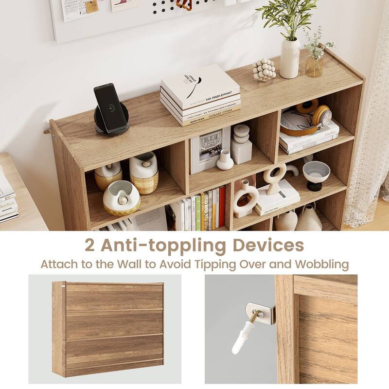 Freestanding 3-Tier Bookcase with 8 Open Cubes and Sturdy Screw Construction and Floor Protection