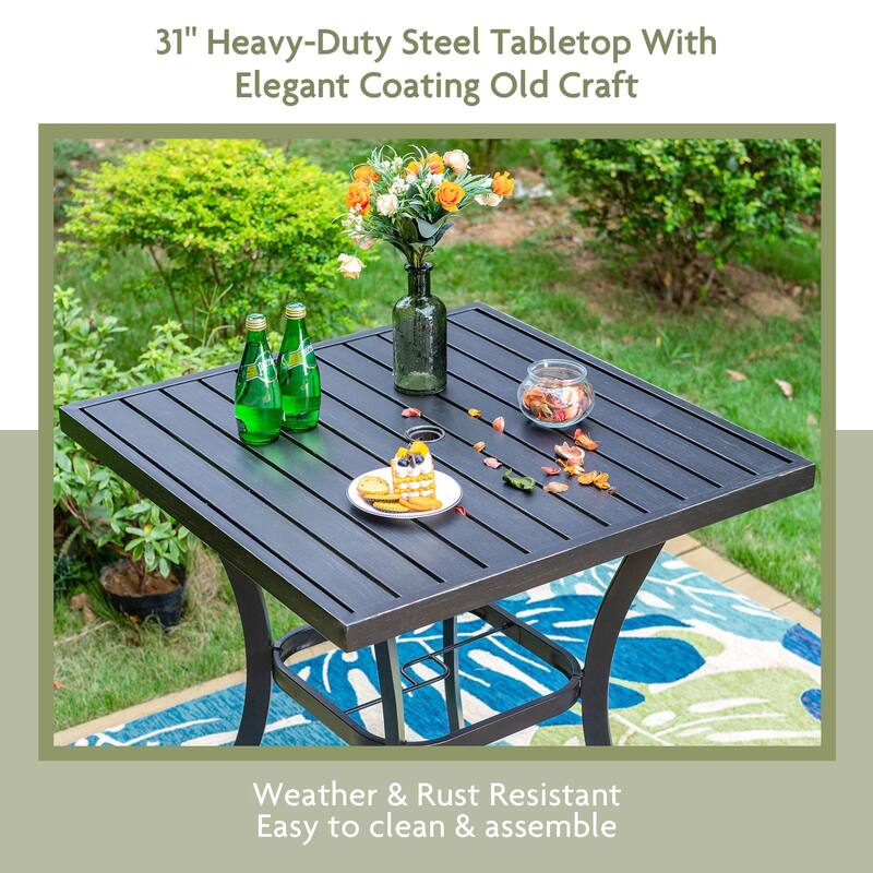 Outdoor Patio 31" Square Height Bar Table with Umbrella Hole - 36" Height Coating Old Craft