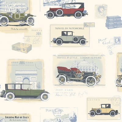 Galerie Wallcoverings Nostalgie Collection Old Time Cars Non-woven Matte Wallpaper Roll