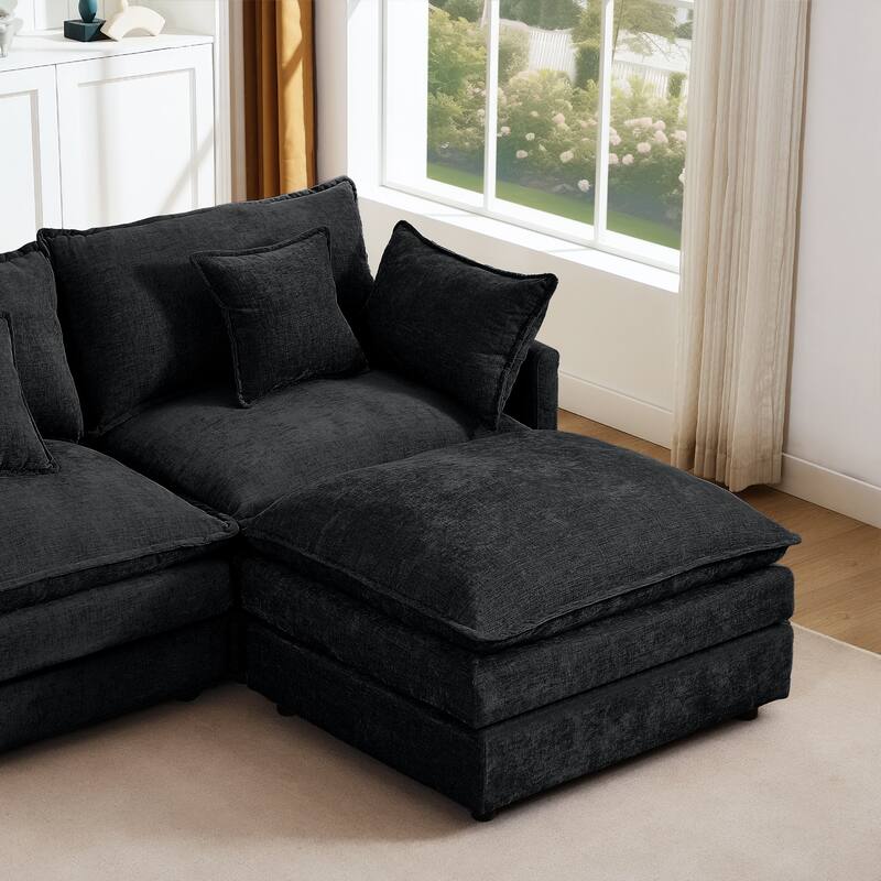 L Shape Modular Sectional Sofa Chenille Upholstered Couch wOttoman