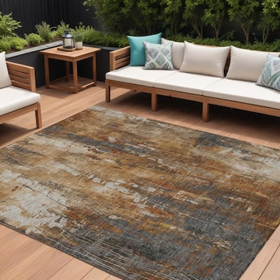 HomeRoots Abstract Transitional Rectangle Outdoor Rug