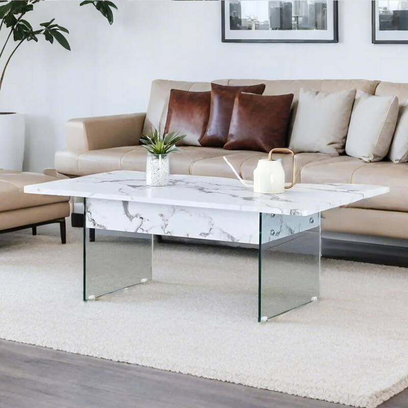 Multifunctional Lift-Top Coffee Table - Light Wood Finish, Tempered Glass Legs. Ideal for Modern Living Rooms and Offices.