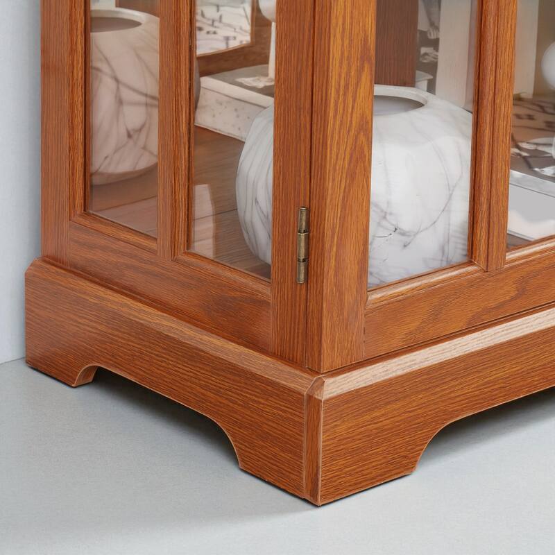 LED Antique Curio Display Cabinet with Glass Doors, Adjustable Shelves and Vintage 4-Door Design