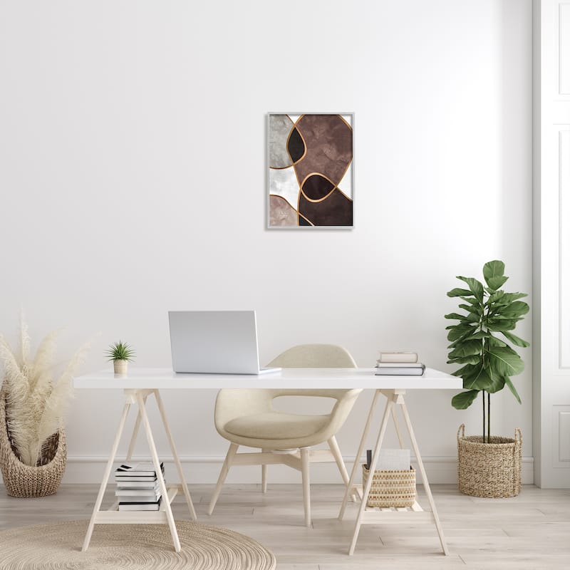 Stupell Abstract Organic Layered Shapes Brown Blush Contrasting Tones Framed Wall Art