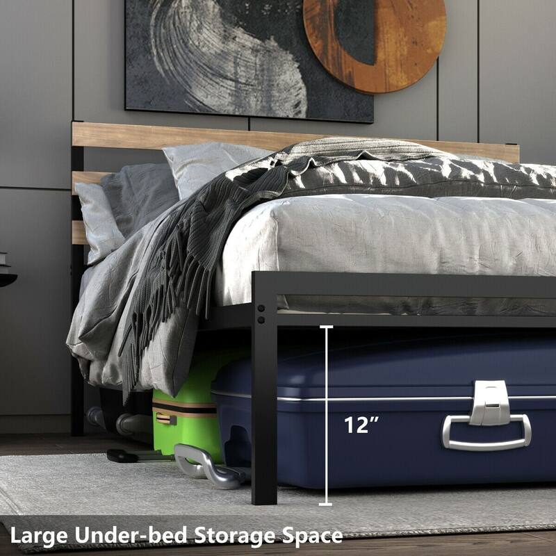 Metal Bed Frame Foundation with Headboard-Twin Size