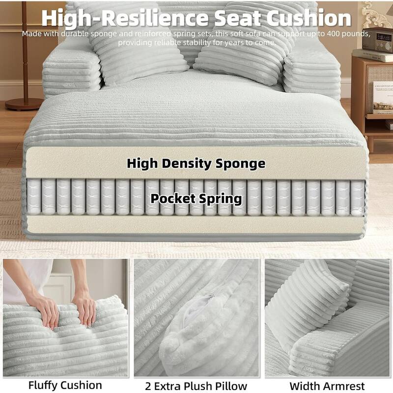 Rossetta Corduroy Upholstered Modern Oversized Chaise Lounge Chair