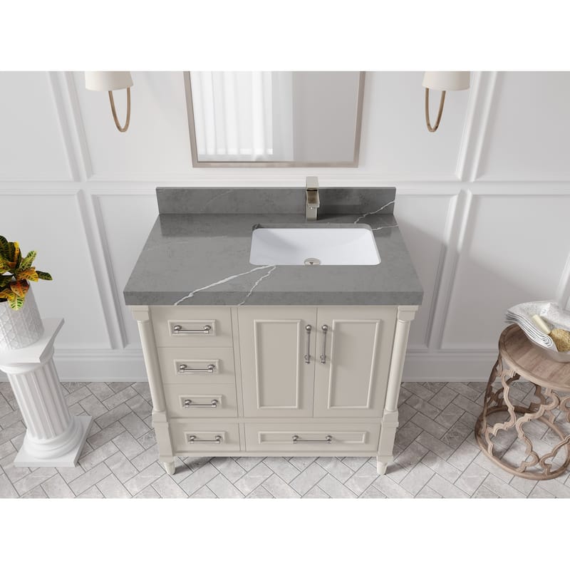 Willow Collections 36 in. W x 22 in. D Aberdeen Right Offset Sink Bathroom Vanity with Countertop - 2" Piatra Gray - Fine Grain