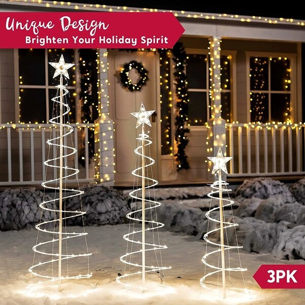 Joyfy 3 Packs Spiral Tree Christmas Decoration Outdoor 218 LED Xmas Tree Lights Warm White On Sale Bed Bath Beyond 36051492