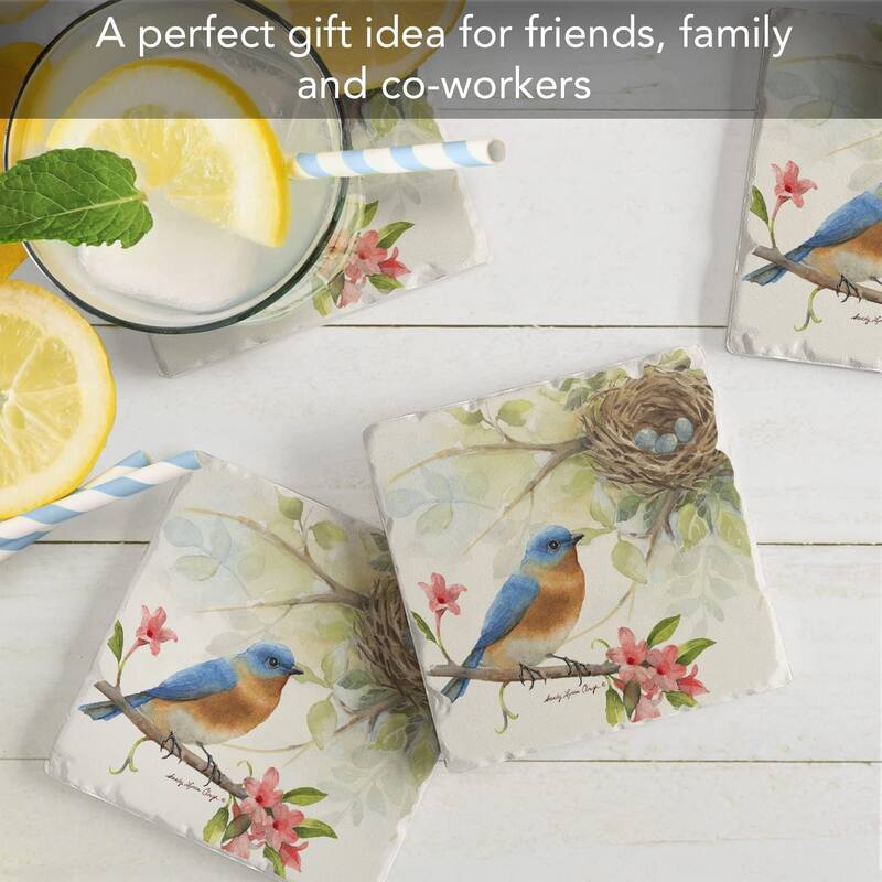 CounterArt Bluebird Absorbent Stone Tumbled Tile Coaster Set of 4 Made in The USA Protective Cork Backing