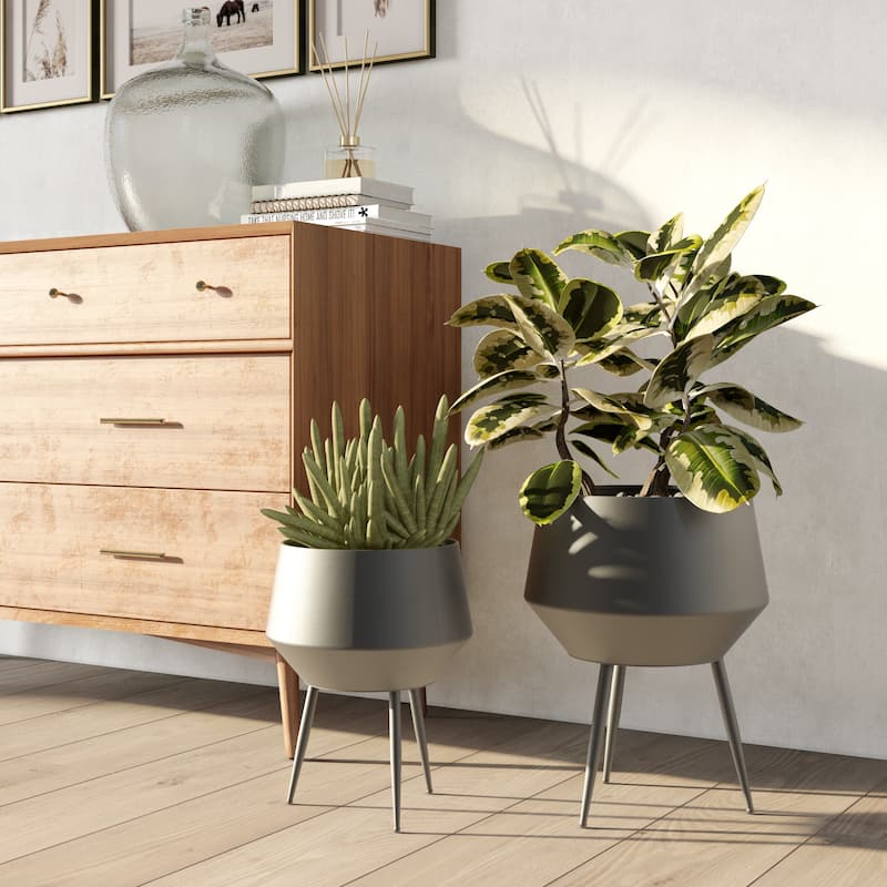 Huxley Mid Century Modern Planters - White (Set of 2)