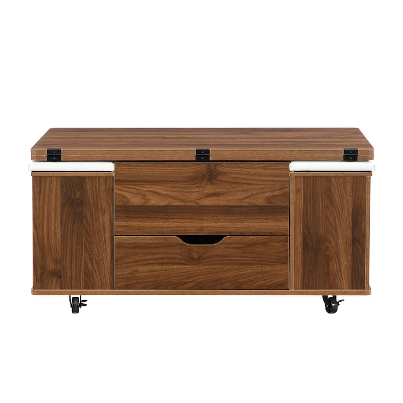 Lift-Top Coffee Table with Hidden Storage, 3-in-1 Folding Center Table, Coffee Table with 4 Stools & Lockable Wheels