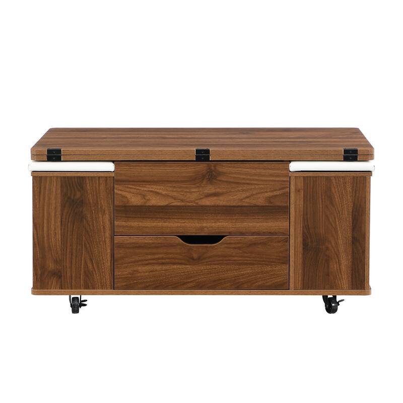 Multi-Functional Lift-Top Coffee Table with Hidden Storage and Stools,Table with 4 Stools and Casters