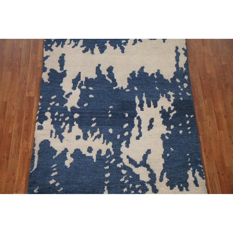 Abstract Moroccan Indian Area Rug Hand-Knotted Wool Carpet - 4'11"x 7'9"