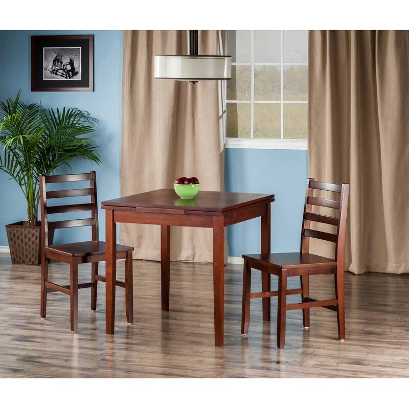 3-Pc Dining Table with Ladder-back Chairs, Walnut