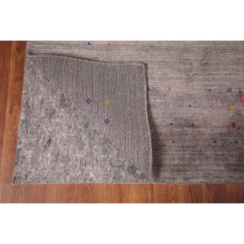 Earth Tone Gabbeh Oriental Area Rug Hand-Knotted Wool Carpet - 8'2" X 9'10"