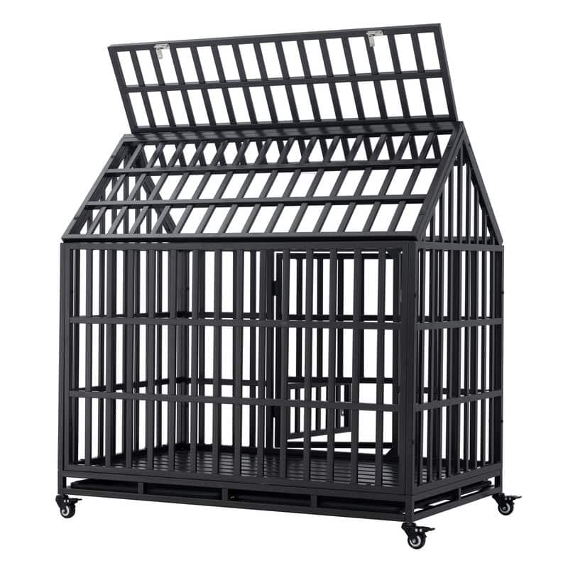 Heavy-Duty Dog Enclosure, Pet Crate with a Roof and a Window on the Top